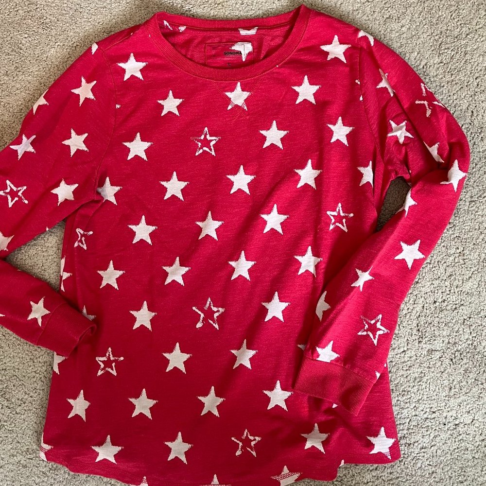 Sonoma Long Sleeve Top *Red w/ White Stars* EUC | Size L | Patriotic - Picture 4 of 7
